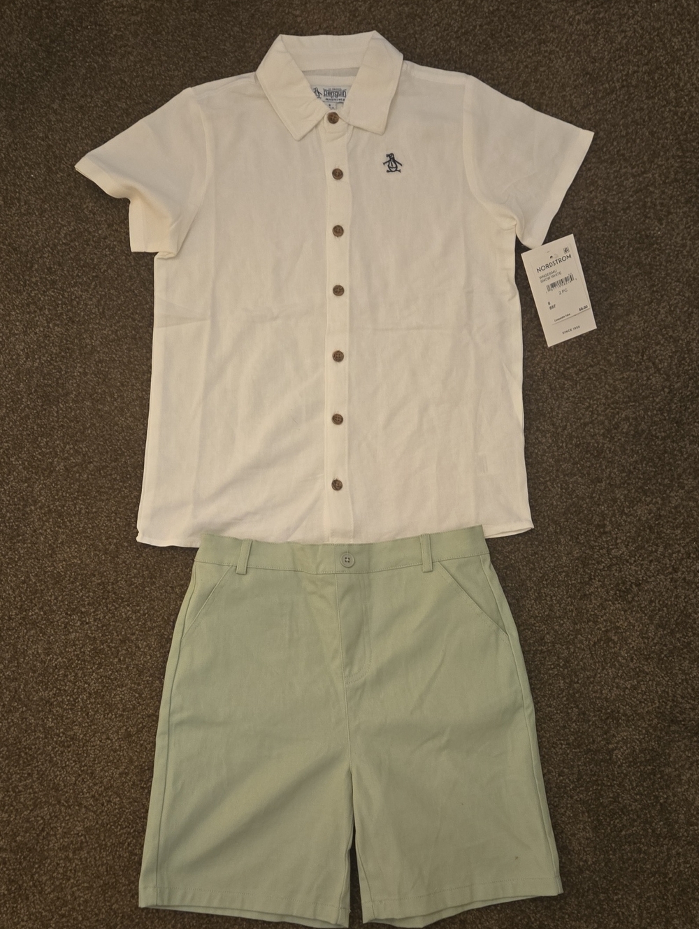 Original Penguin White Short-Sleeve Button-Down Shirt with Navy Logo - Kids